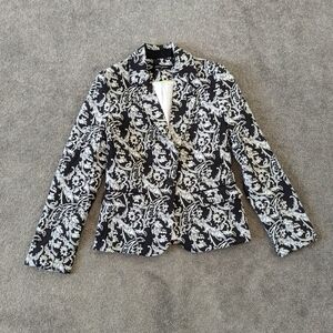 Mario Serrani Italy Women's Blazer Size 6 Suit Jacket Black White Jacquard